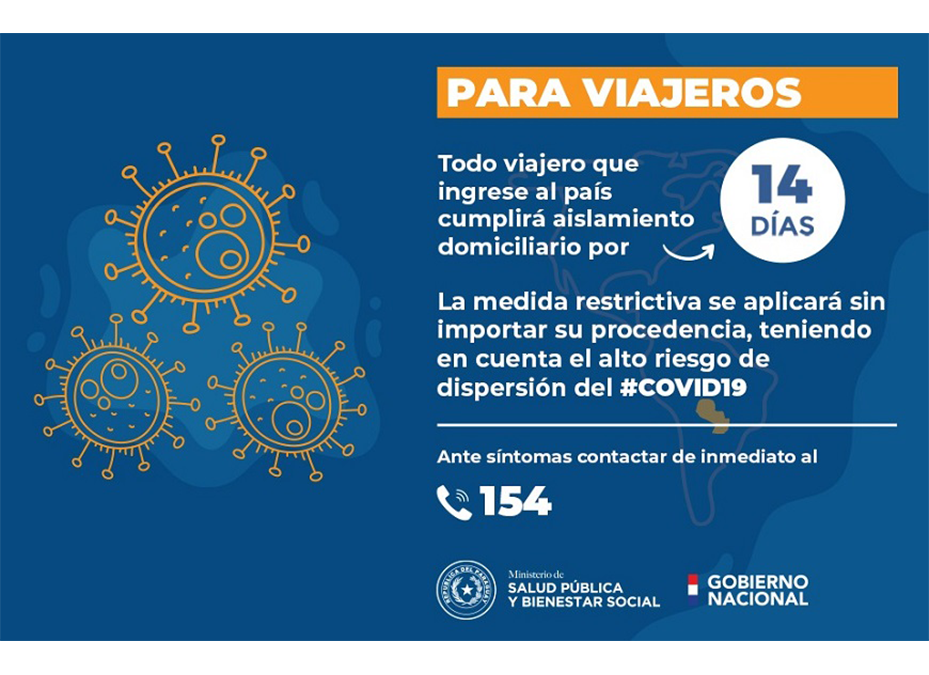 Todo viajero que ingrese al país deberá cumplir aislamiento domiciliario por 14 días