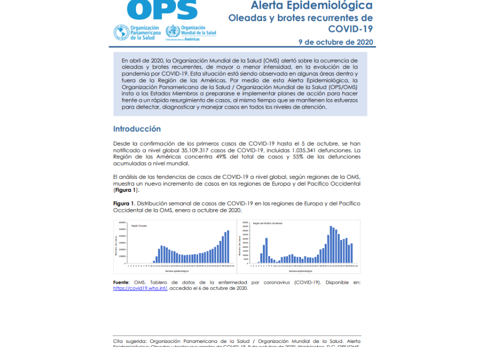 OPS lanza alerta epidemiológica por oleadas y brotes recurrentes de COVID-19