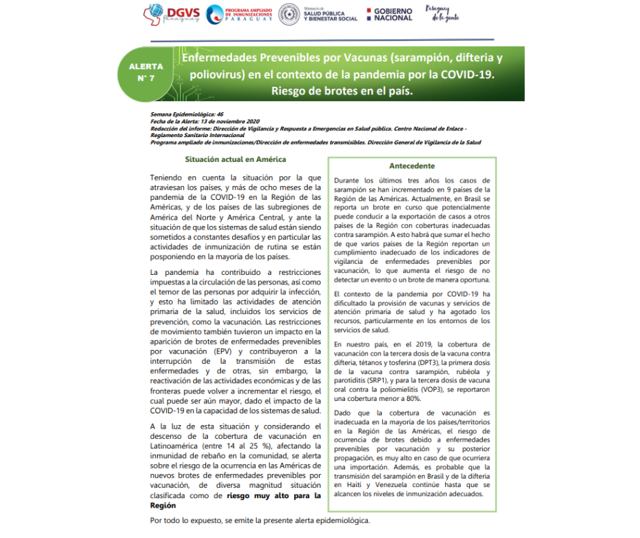 Se activa alerta en el país ante riesgo de brotes por enfermedades prevenibles por vacunas – 13-11-2020