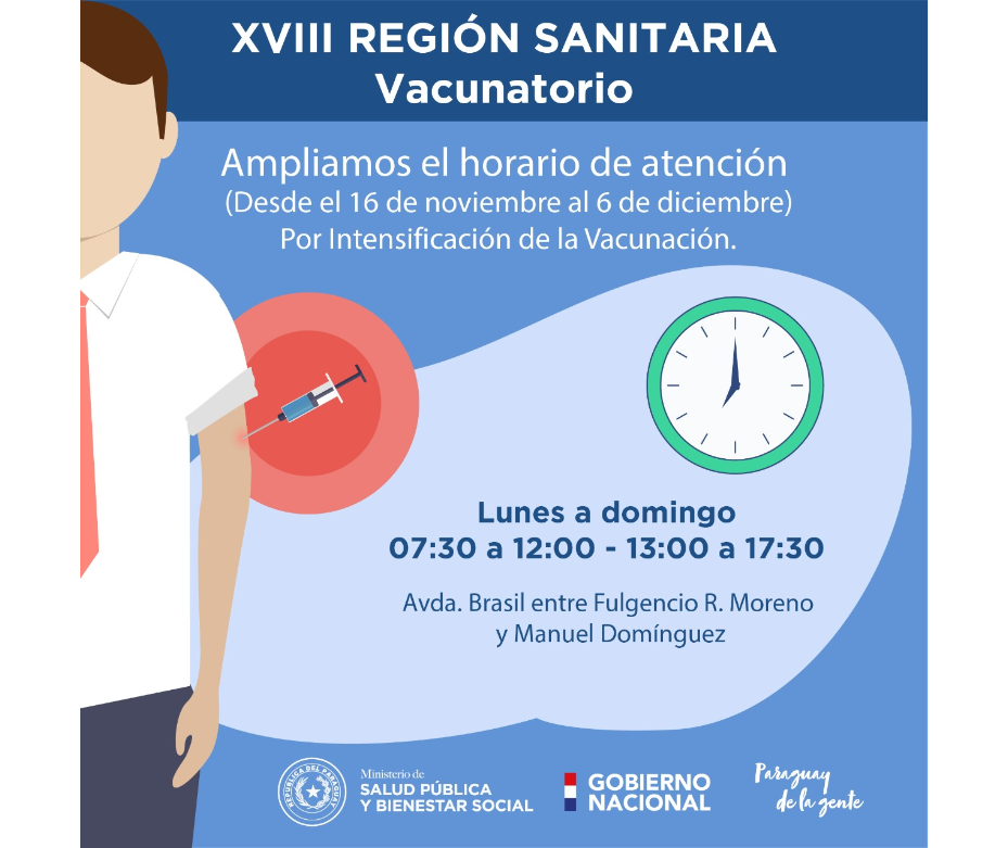 Vacunatorio de Capital amplía horario de atención desde este lunes – 13-11-2020