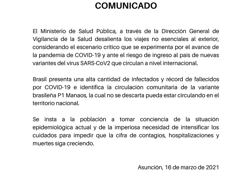 Salud recomienda postergar viajes al exterior debido a la pandemia