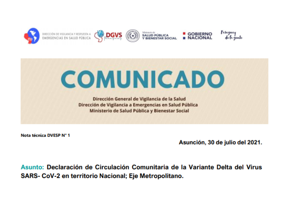 Variante Delta con transmisión comunitaria en Asunción y Central