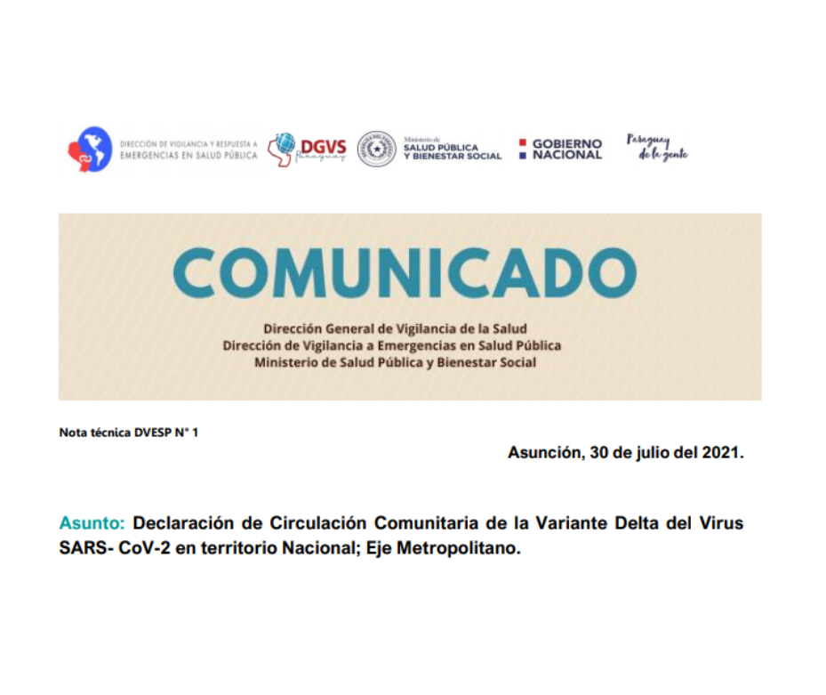 Variante Delta con transmisión comunitaria en Asunción y Central – 30-07-2021