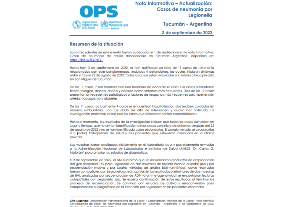 Legionella: Investigación de brote en Argentina sigue en curso