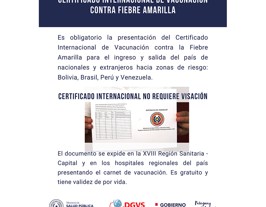 Para viajar a Brasil debe contar con certificado de vacunación contra fiebre amarilla