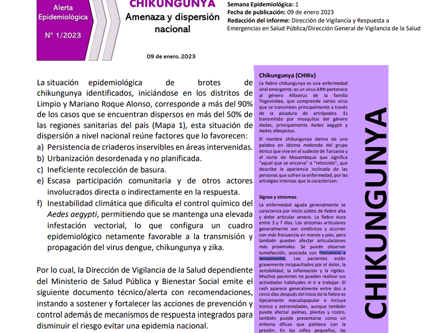 Alerta ante amenaza y dispersión nacional de chikungunya