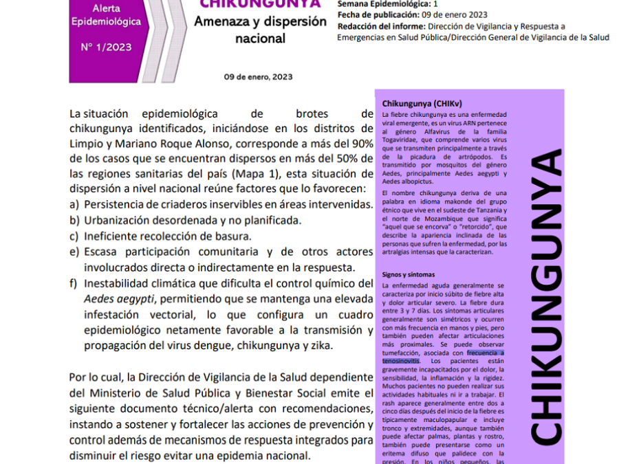 Alerta ante amenaza y dispersión nacional de chikungunya