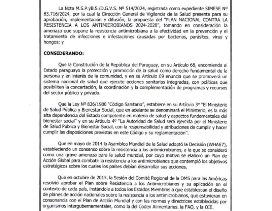 Se aprueba plan contra la resistencia a los antimicrobianos 2024 – 2028