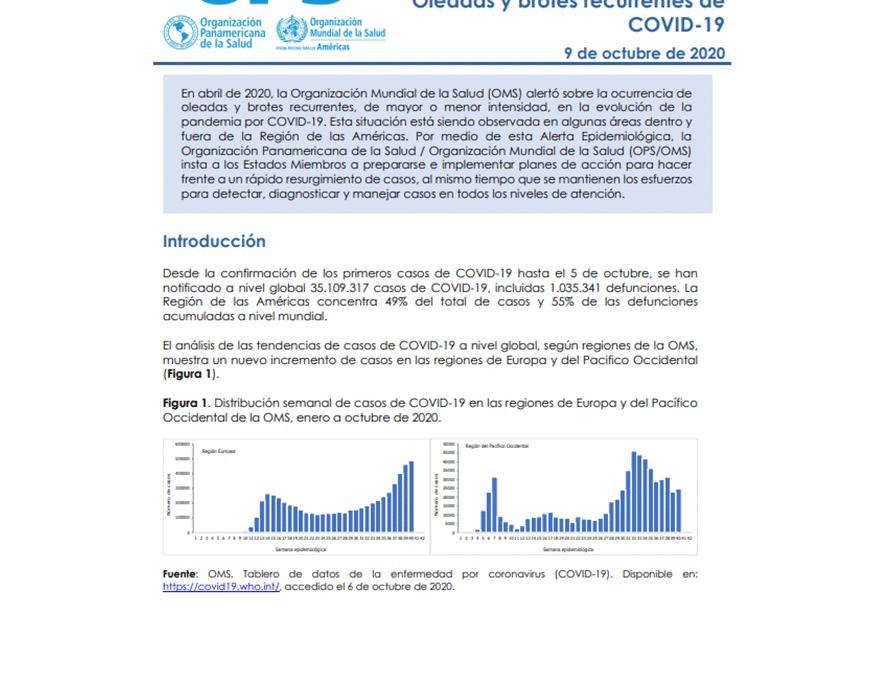 OPS lanza alerta epidemiológica por oleadas y brotes recurrentes de COVID-19