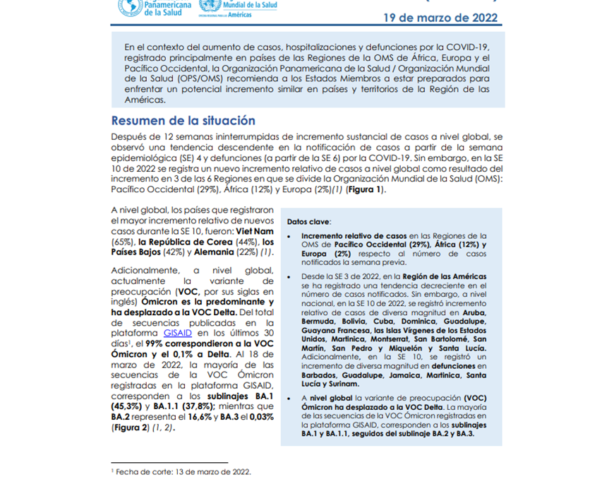 Alerta epidemiológica por incremento de casos COVID-19 en África, Europa y el Pacífico occidental