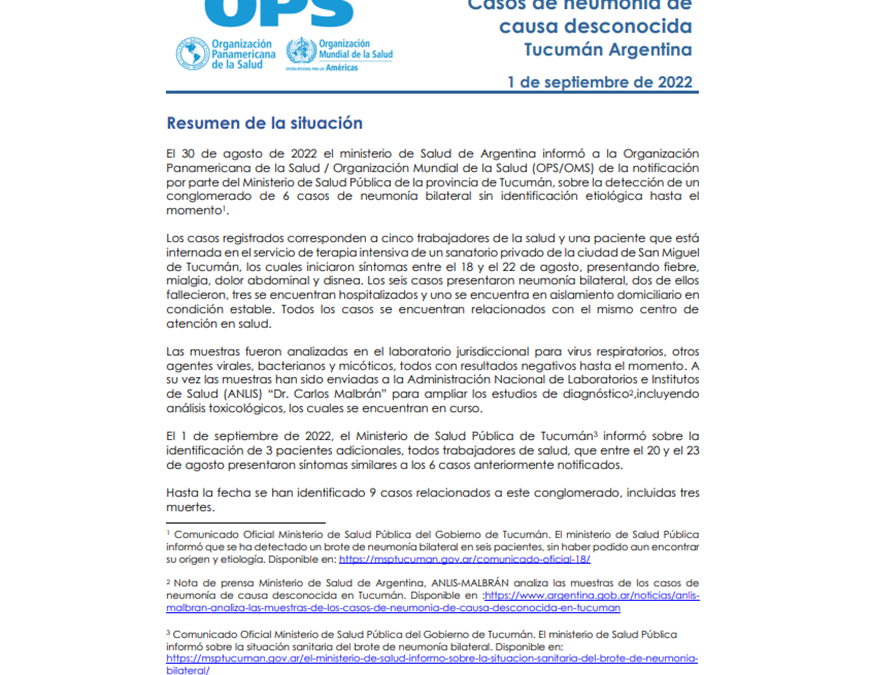 Detectan casos de neumonía desconocida en sanatorio de Tucumán