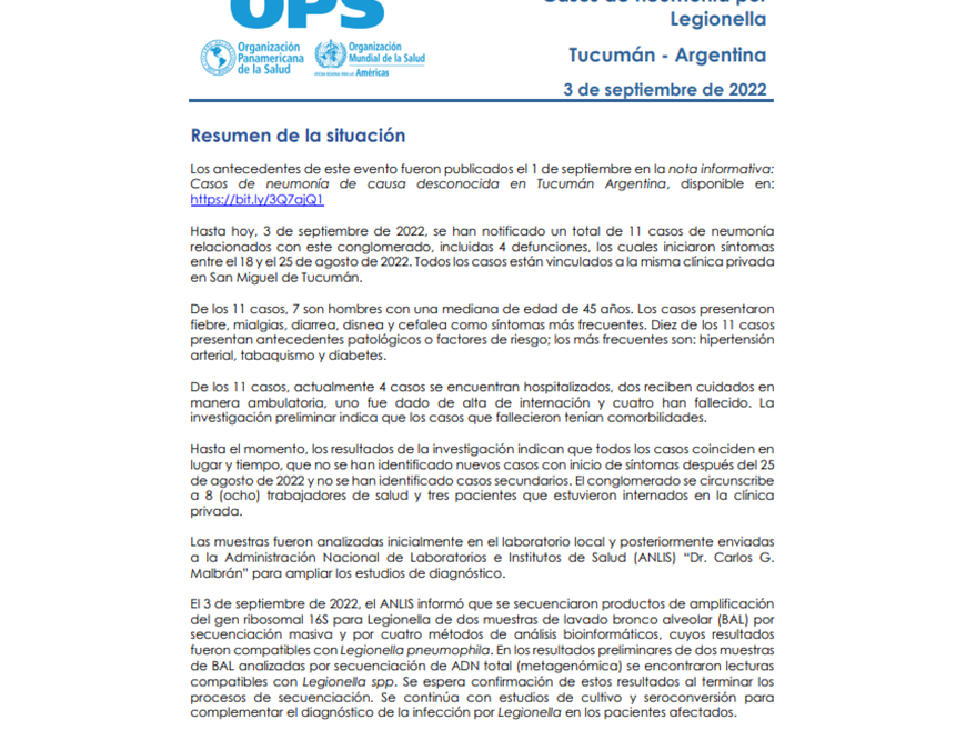 Legionella: Investigación de brote en Argentina sigue en curso
