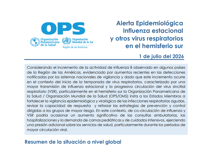 Alerta por incremento de influenza y otros virus respiratorios en países del hemisferio sur